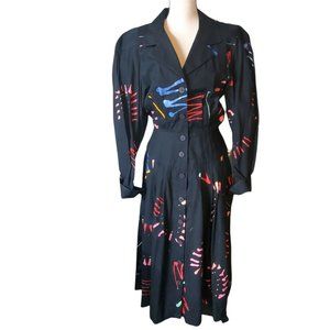 Vintage 80s 't.h.e. Design House'  Handpainted Splatter Black Dress  Sz Small